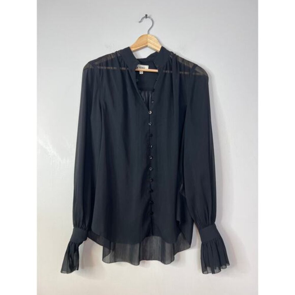 NEW L'agence Balloon Long Sleeved Black Sheer Button Blouse Women's Size: XS - Picture 2 of 7